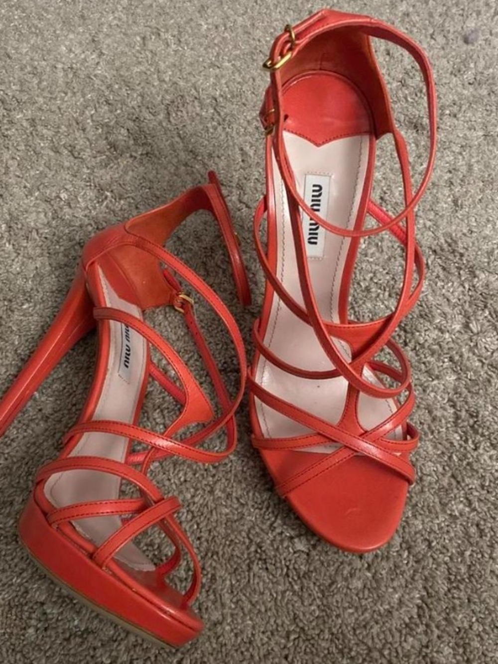 Miu Miu Orange Strappy Leather High-Heel Sandals